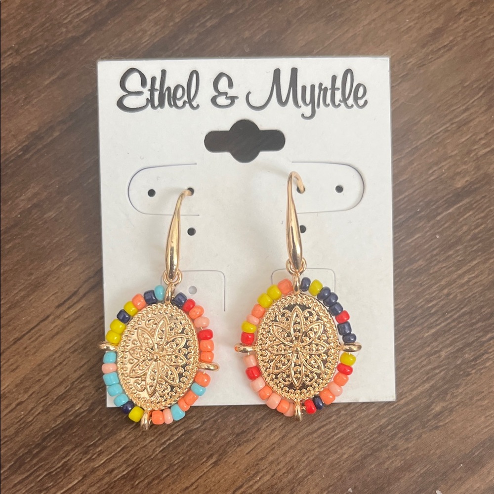 Ethel & Myrtle Gold Earrings with Multicolor Beads